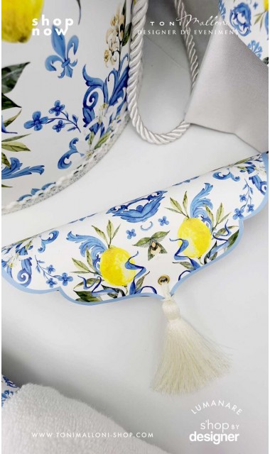 Trusou botez mediteranean inspiratie italia Capri Sorrento cu lamai si faianta alb cu albastru Italian Boy 10